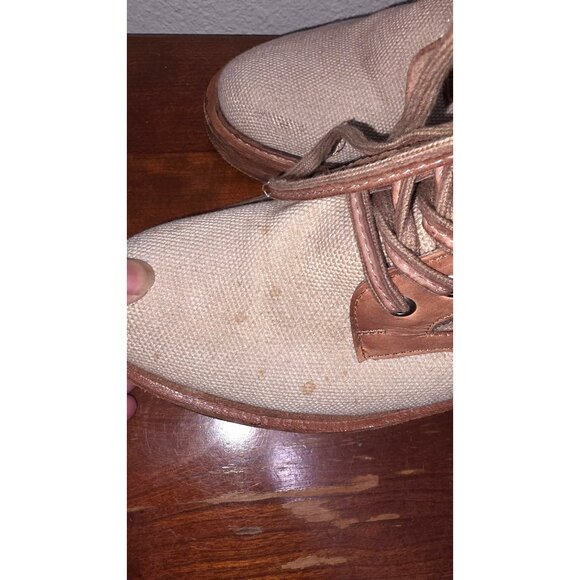 Vintage Foundry Women's 8 Beige & Brown Canvas Leather Lace-Up Combat Boots - Picture 6 of 10